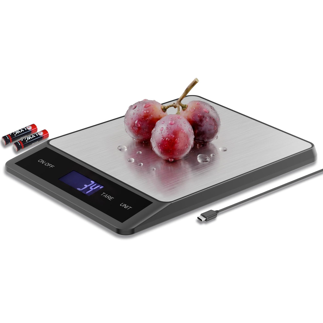 Küchenwaage Digital 15kg/1g, Waage Küche USB Wiederaufladbar, Digitale Küchenwaage mit Tara-Funktion