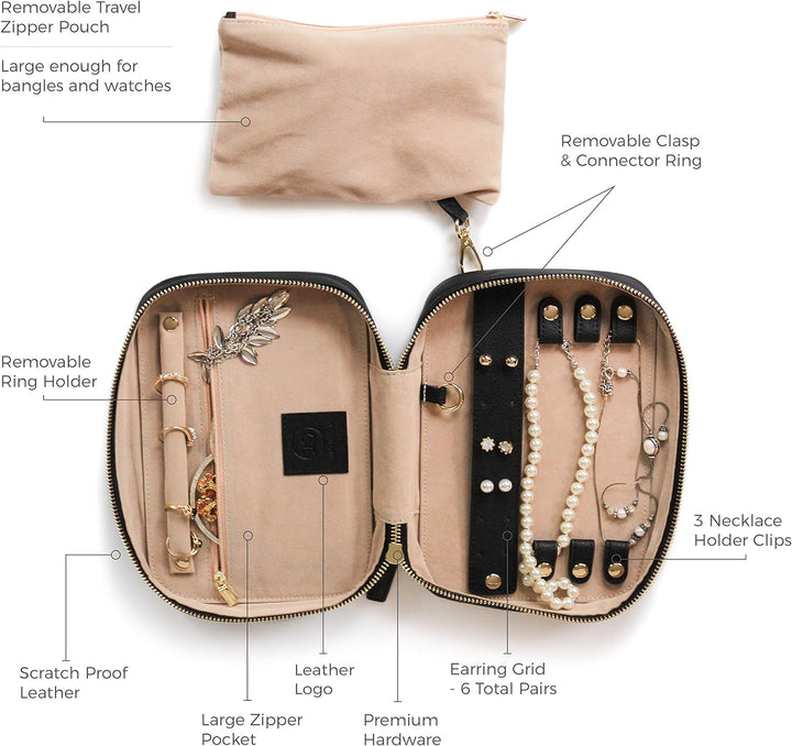 CASE ELEGANCE Duży organizer podróżny ze skórzaną skórą Full-Grain Scratch-Proof Leather (czarny) Sc