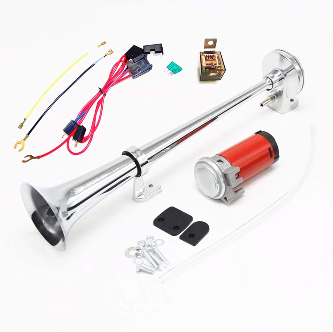 Autohupe Air Horn Lufthupe 150DB Hupe 45cm LKW-Hupe Autolautsprecher Chrom Zink Einzeltrompete Rote