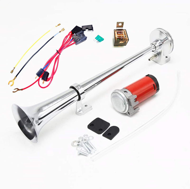 Autohupe Air Horn Lufthupe 150DB Hupe 45cm LKW-Hupe Autolautsprecher Chrom Zink Einzeltrompete Rote
