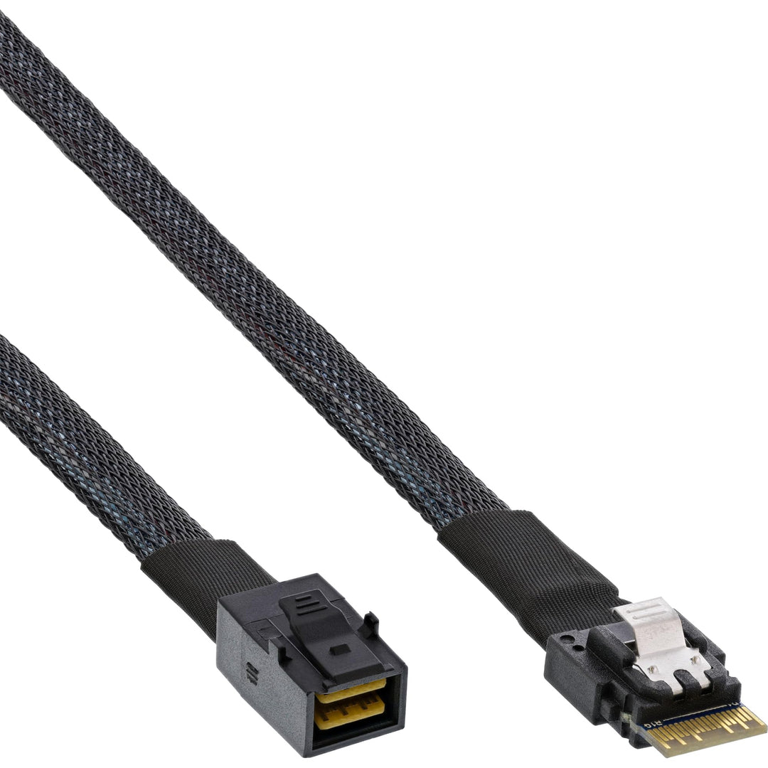 InLine Slim SAS Kabel intern SFF-8654 4i zu SFF-8643 Mini SAS HD 24Gb/s, verriegelbar, SAS 4.0, für