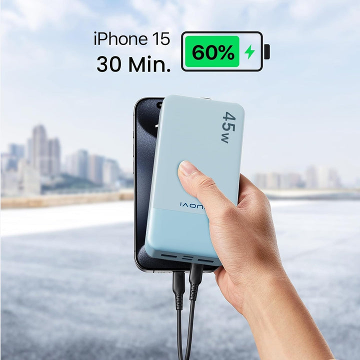 JUOVI Tragbare Powerbank 20000mAh Schnellladefunktion, 45W Akku Pack Power Bank Schnellladen 2 USB-C