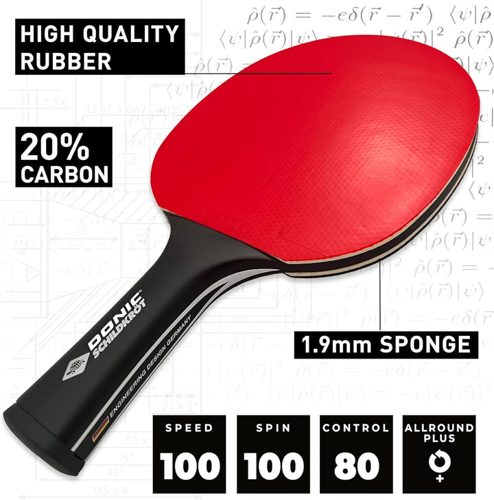 Donic-Schildkröt Carbon Tischtennisschläger CarboTec 900, Schwarz, One-Piece Konstruktion