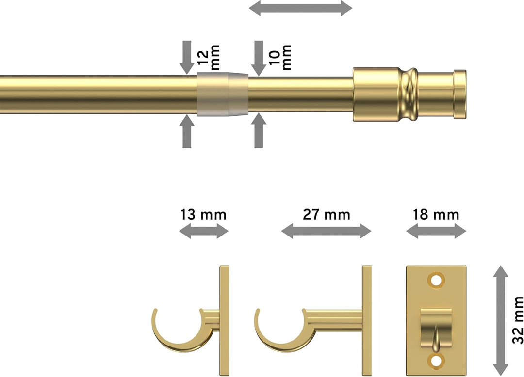 Interdeco Cafehausstange (1 Stück), Scheibenstange Messing-farbig in 12 mm Ø, Sora, 85-135 cm auszie