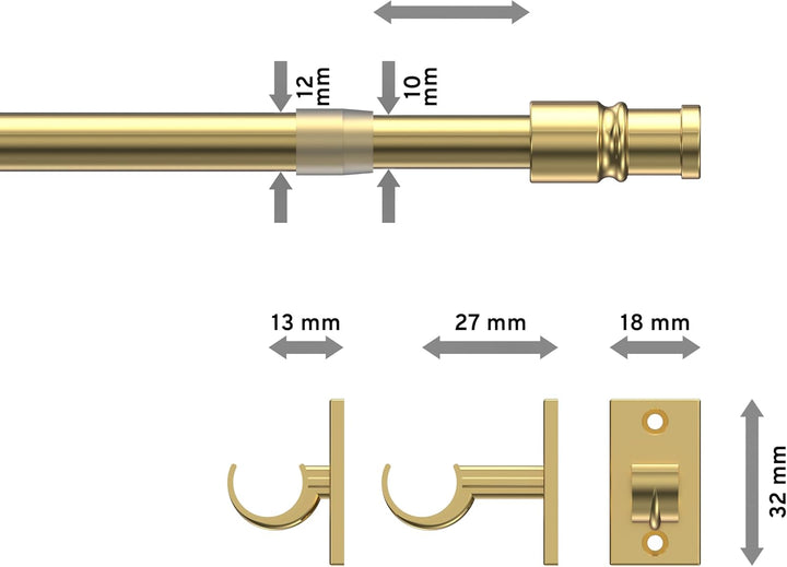 Interdeco Cafehausstange (1 Stück), Scheibenstange Messing-farbig in 12 mm Ø, Sora, 85-135 cm auszie