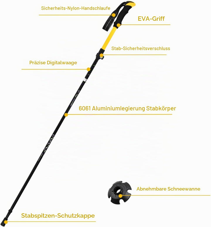 2 Stücke Wanderstöcke Teleskop, Trekkingstöcke Faltbar, Walking Stöcke Klappbar mit extra Gummipuffe
