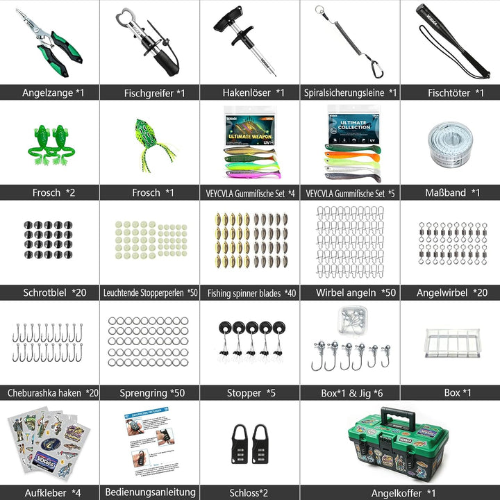 Fishing Angelkoffer-Set mit AngelZubehör | Angelset inklusive Premium-Angelwerkzeug Fischtöter für Z