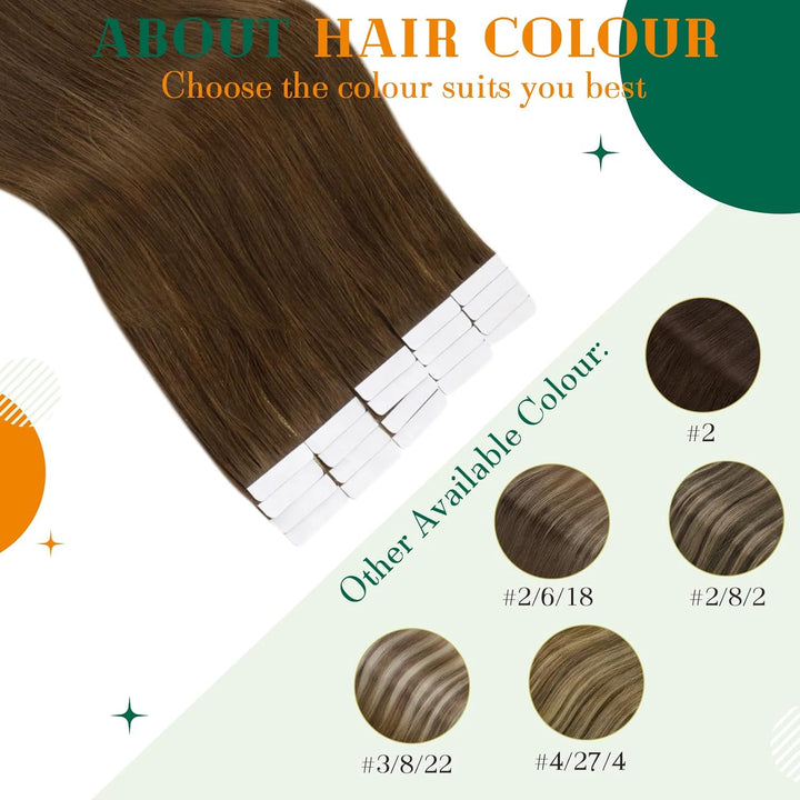 Extensions Tape in Echthaar Braun Tape in Extension Echthaar Farbe Mittelbraun 20 Zoll 50g Echthaar