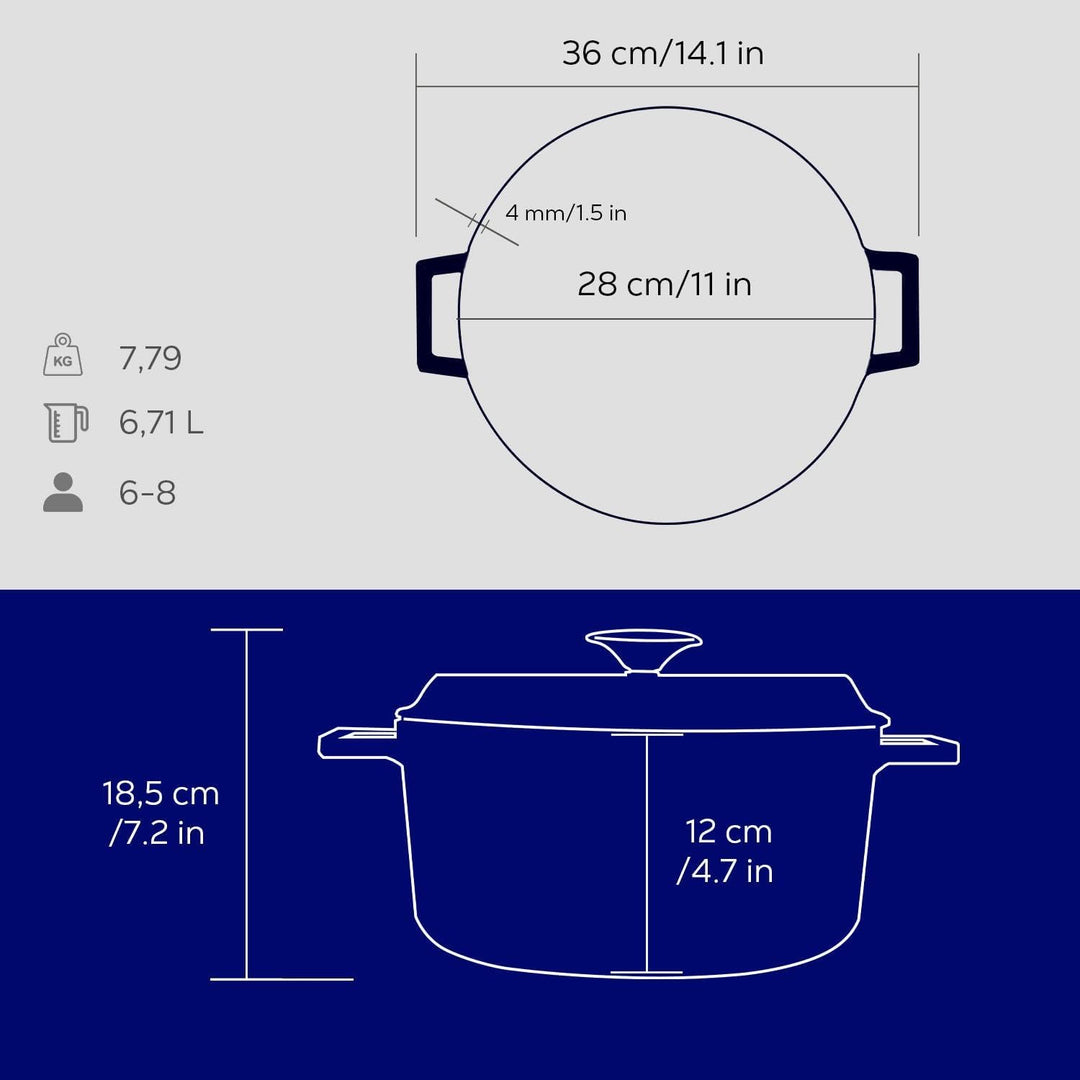 CASSEROLE ROND 280 MM 6.70 LTR LVYTC28K2B BLUE/BLACK  36 x 29 x 13.5 cm blau, 36 x 29 x 13.5 cm blau