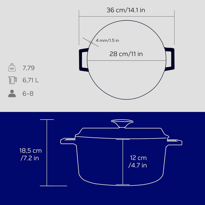 CASSEROLE ROND 280 MM 6.70 LTR LVYTC28K2B BLUE/BLACK  36 x 29 x 13.5 cm blau, 36 x 29 x 13.5 cm blau