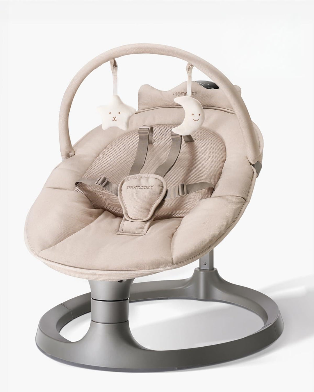 Momcozy 2-in-1 Elektrische Babywippe, 4 Bewegungen & 4 Geschwindigkeiten, Doppelarm-Struktur, 2 Lieg