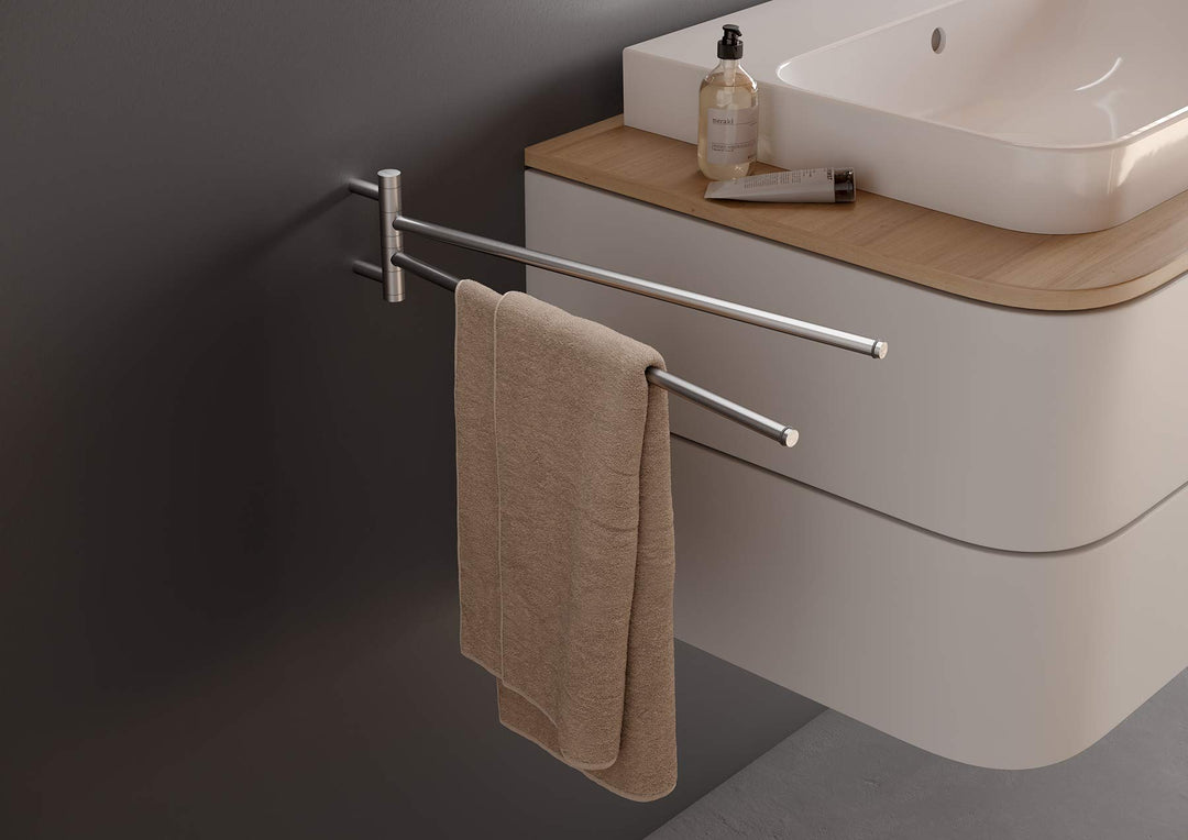 PHOS Design, GHH2, Handtuchstange mit 2 schwenkbaren Stangen mit O-Ring, Edelstahl Vollmaterial, geb