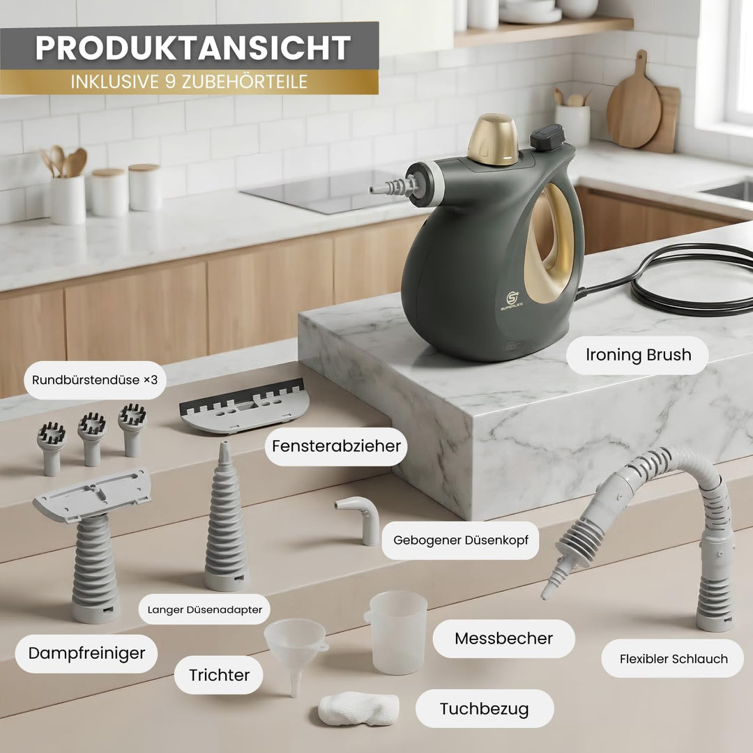 SUPERLEX Dampfreiniger Handgerät 1050W Handdampfreiniger mit 350ML Wassertank 180° Drehbare Düse Hoc