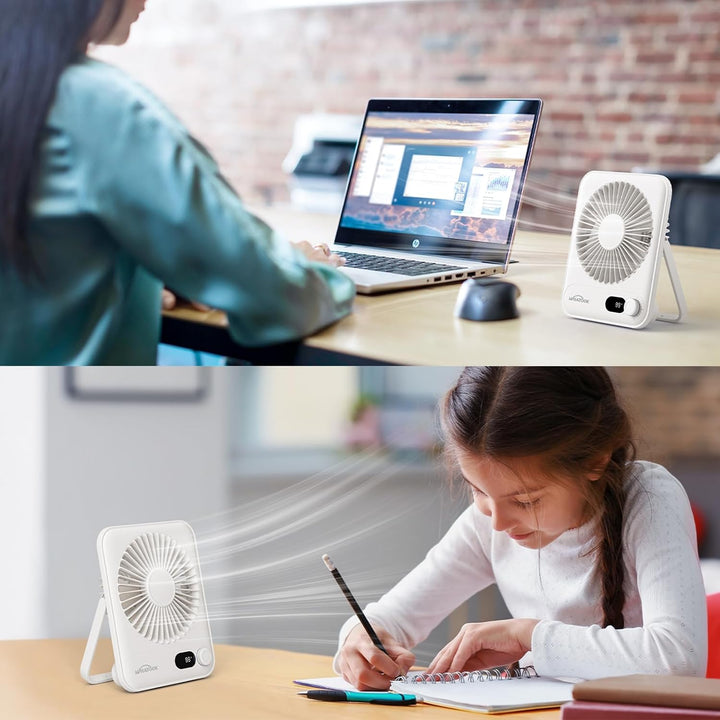 WHATOOK USB-Tischventilator Leise: Stufenlos 1-100 Regler, 5000mAh Akku Wiederaufladbarer Ventilator