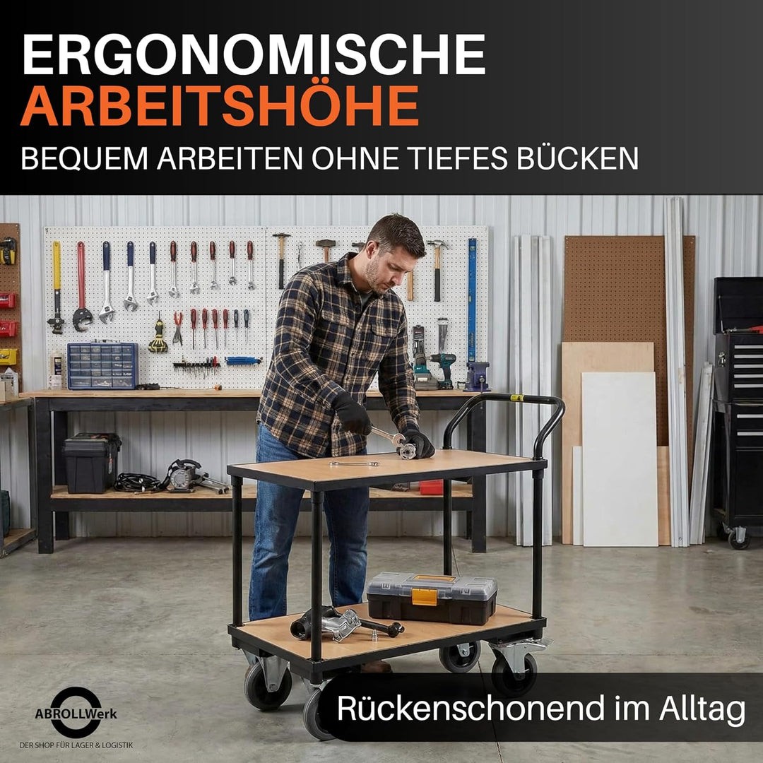 Rollwagen mit 2 Ebenen (400 kg) – Plattformwagen/Rollwagen aus Stahl, Etagenwagen mit Vollgummireife