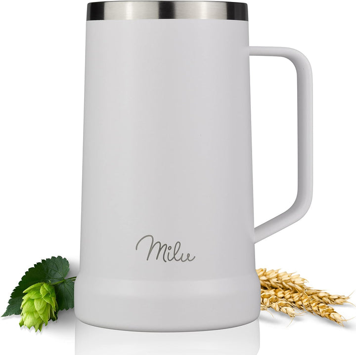 Milu Bierkrug Edelstahl isoliert | Bierglas mit Deckel | Thermobecher | Bier Geschenk für Männer, Pa