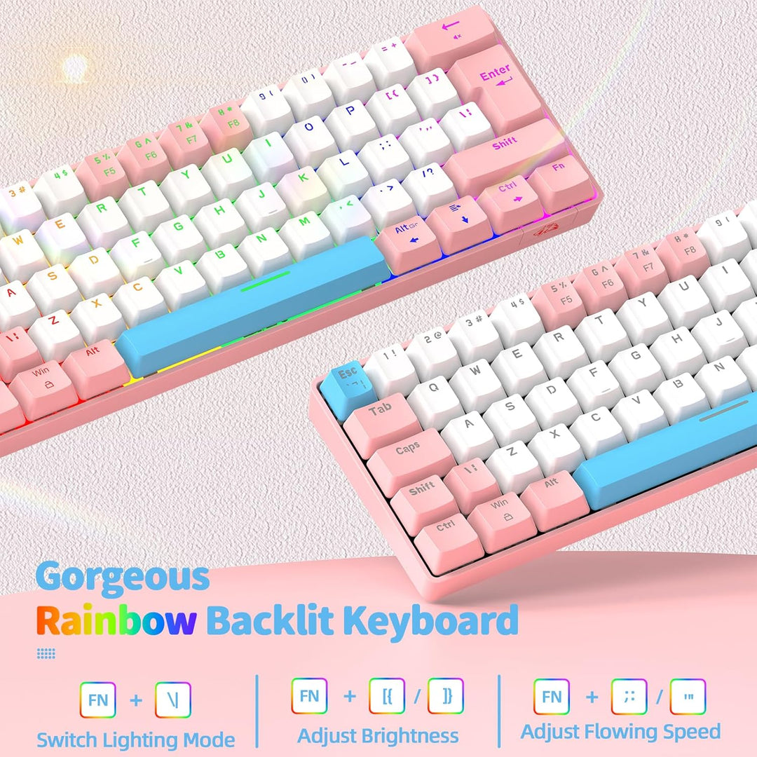 ZIYOU LANG T60 Wired Gaming-Tastatur mit Spiral USB-C Kabel - Kompakt 60% UK Layout(QWERTY) Mechanis