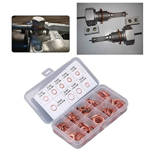 Rotkupfer Ölablassschrauben Unterlegscheiben Set, 200-teilig, 9 Grössen M5-M14, Flach, für Öl-, Wass