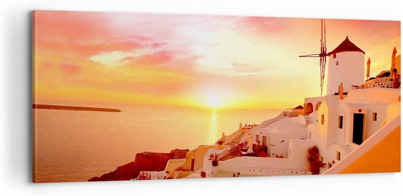 Panorama Bilder auf Leinwand 100x40cm Leinwandbild Santorini Griechenland Urlaub Gross Wanddeko Bild