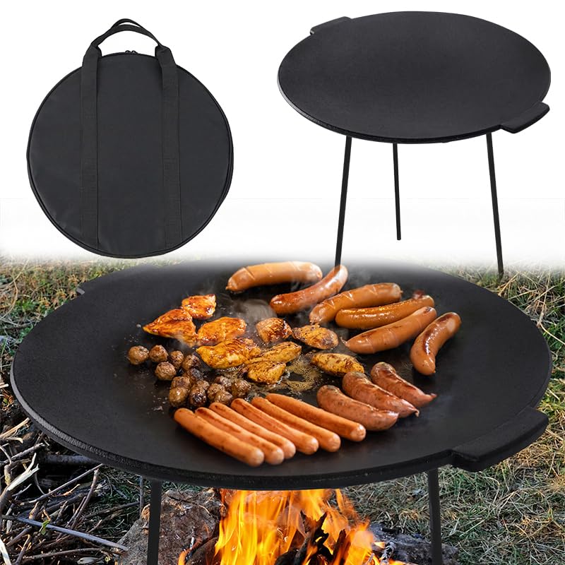 YUENFONG Gusseisen Grillpfanne mit 3 Beinen Grillplatte Gusseisen BBQ Ø 45cm, Dutch Oven Ständer Gus