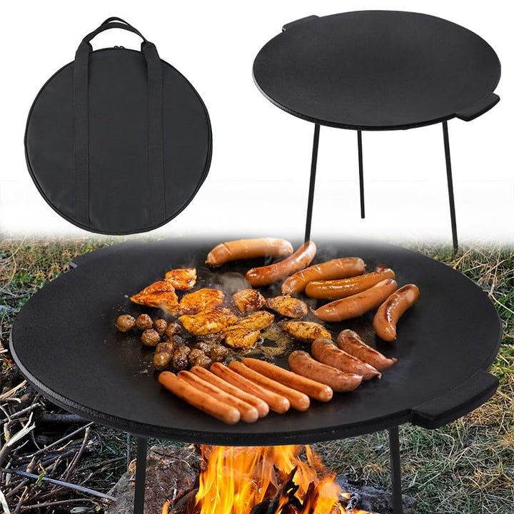 YUENFONG Gusseisen Grillpfanne mit 3 Beinen Grillplatte Gusseisen BBQ Ø 45cm, Dutch Oven Ständer Gus