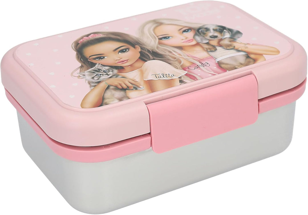 Depesche 13957 TOPModel - Brotdose aus Edelstahl, in Rosa, mit Model Motiv, Hund und Katze, Lunchbox