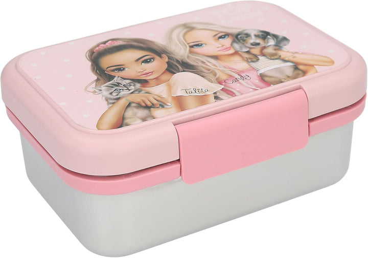 Depesche 13957 TOPModel - Brotdose aus Edelstahl, in Rosa, mit Model Motiv, Hund und Katze, Lunchbox