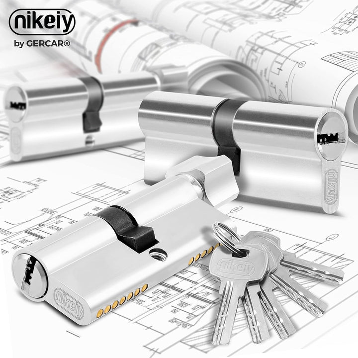 GERCAR 2x Knaufzylinder gleichschliessend 2 Schliesszylinder 30/30 inkl. 10 Schlüssel - 60 mm - Türs