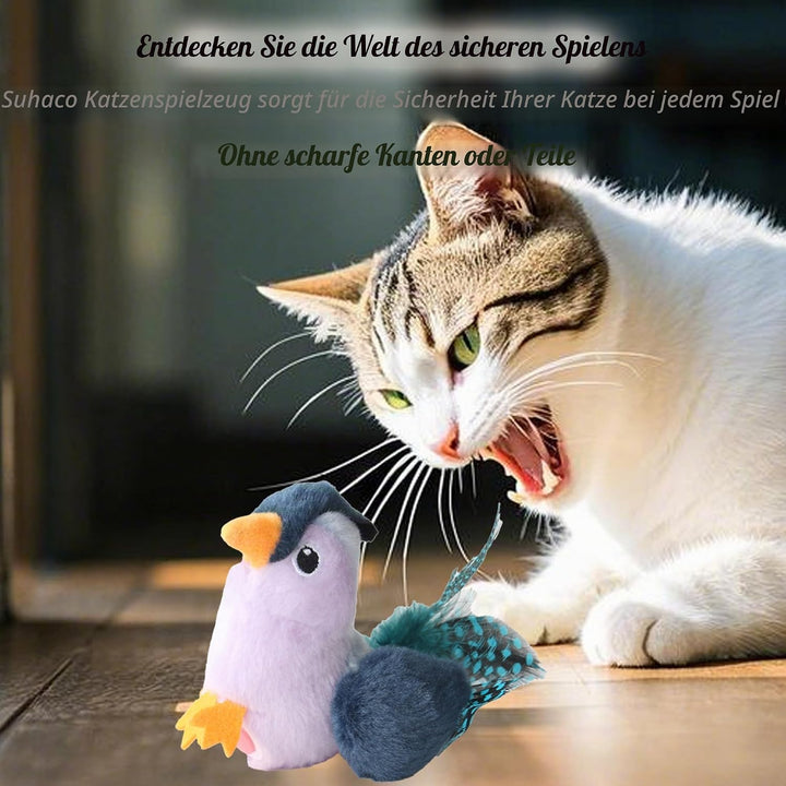 Suhaco Interaktive Katzenspielzeug Chirpy Vogelmelodie Feder Spielzeug Plüsch Spielzeug Set für Katz