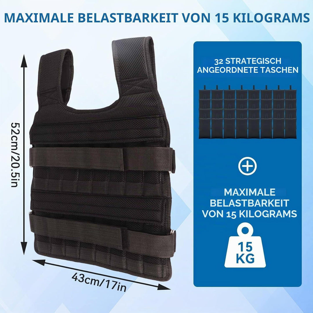 Gewichtsweste, atmungsaktive Mesh-Trainingsjacke, 15 kg Trainings-Fitnessweste zum Laufen