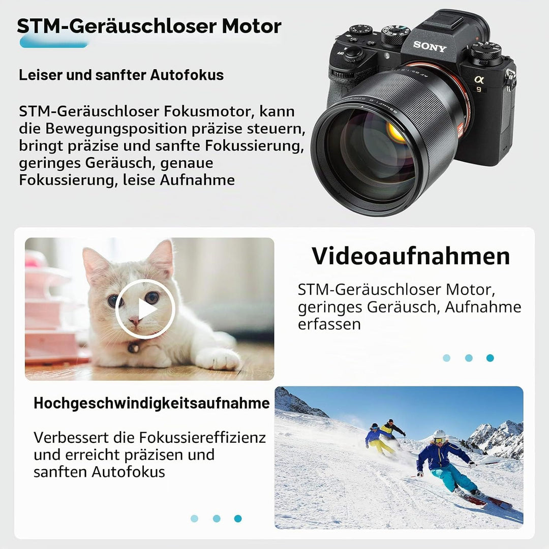 VILTROX 85mm F1.8 E Full Frame Autofokus Augenfokus unterstützen Porträt Prime Objektiv für Sony E-M
