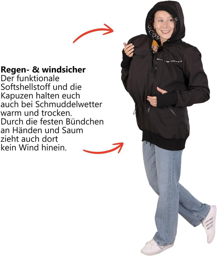 Viva la Mama 4in1 Tragejacke für Tragen auf dem Rücken oder der Brust, Softshell, Umstandsjacke + Kä