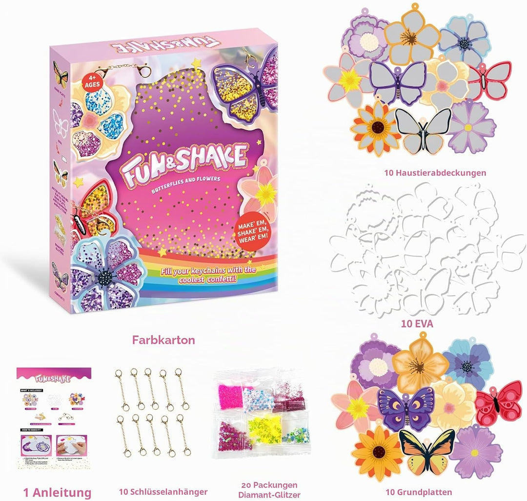 Afufu Shake-its Glitzer Bastelset, DIY Schlüsselanhänger Shaker Kit für Kinder 4-9 Jahre, Kreative B