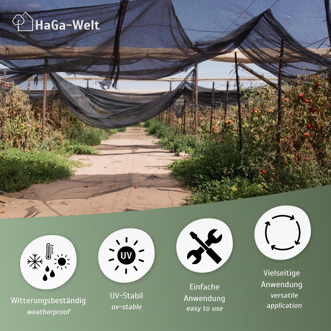 HaGa® Schattiernetz 3m x 5m mit 60% Schattierwirkung in grün - Sonnenschutzgewebe Sichtschutz für Za