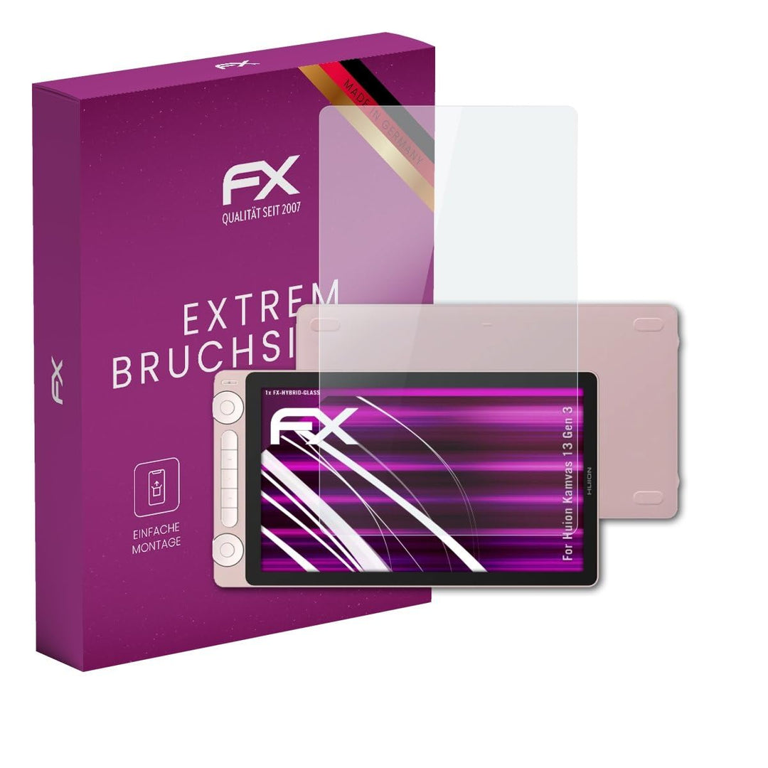 atFoliX Glasfolie kompatibel mit Huion Kamvas 13 Gen 3 Panzerfolie, 9H Hybrid-Glass FX Schutzpanzer