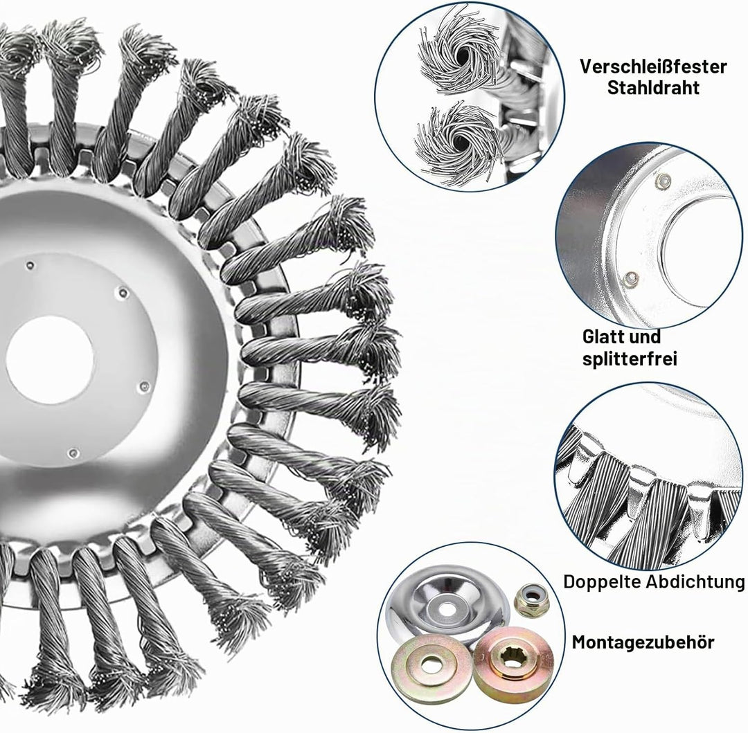 2 Pcs Profi Unkrautbürste für Freischneider, Edelstahl Unkrautbürste, 25,4 mm Kegel Unkrautbuerste m
