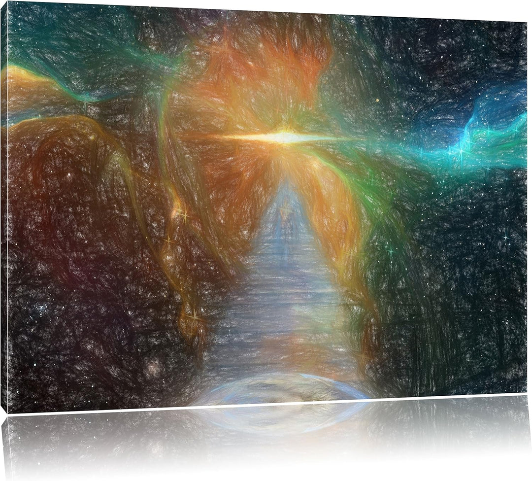 Pixxprint Kosmische Treppe in die Galaxis als Leinwandbild/Grösse: 100x70 / Wandbild/Kunstdruck/fert