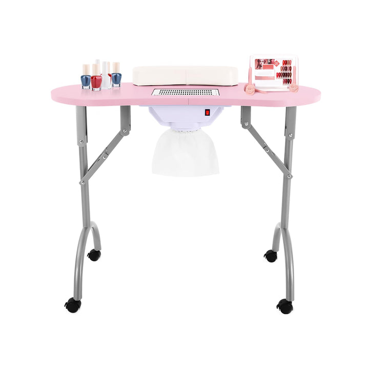 Nageltisch, Manikürtisch mit Absaugung, klappbar, 90 x 40 cm, 4 Rollen, Rosa