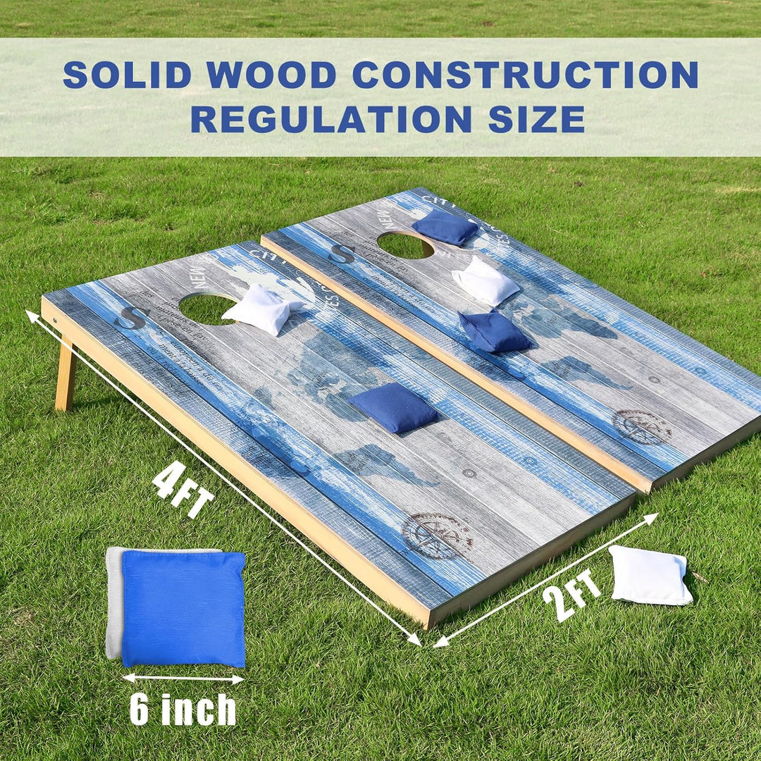 Wakefa Cornhole Verordnung Grösse 121x60cm Massivholz Sackloch Spiel Set mit 2 Corn Hole Boards, 8 S