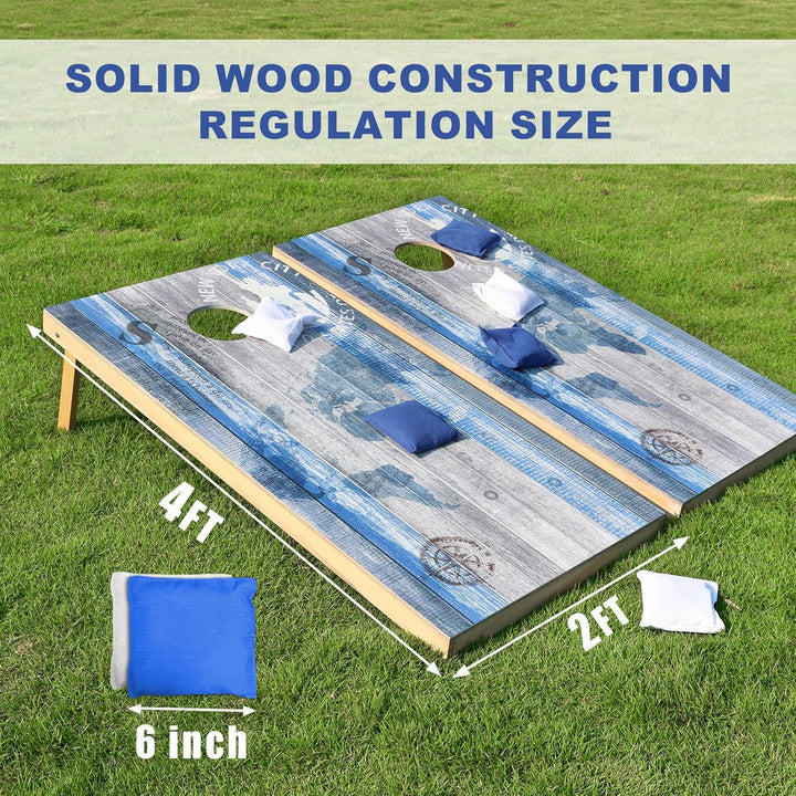 Wakefa Cornhole Verordnung Grösse 121x60cm Massivholz Sackloch Spiel Set mit 2 Corn Hole Boards, 8 S