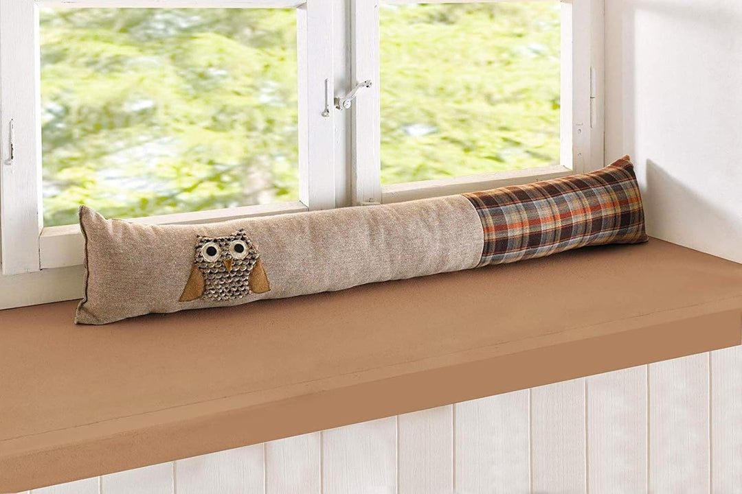 Zugluftstopper Eule, 90 cm lang, in Canvas-Optik und Karo-Stoff, Fensterdichtung, Türdichtung, Isoli