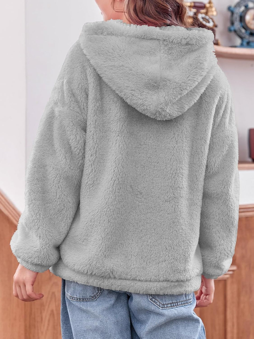 Haloumoning Mädchen Fleece Jacken Kinder Weich Fuzzy Kapuzenpullover Winter Coat Jacke, 5-6 Jahre Gr
