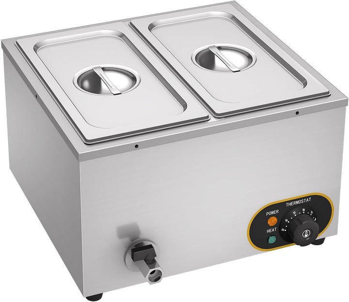 Elektrische Speisenwärmer Bain Marie Gastro GN-Behältern 1/3 * 2 Warmhalter Edelstahl mit Ablaufhahn