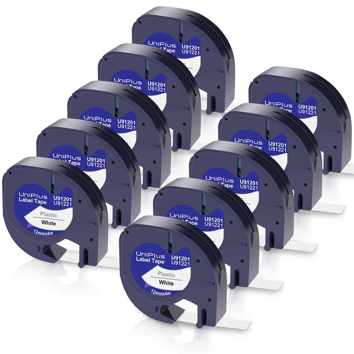 UniPlus 10x Kompatible für Dymo Letratag 12mm x 4m Etikettenband 91221 91201 S0721660 Kunststoff Sch