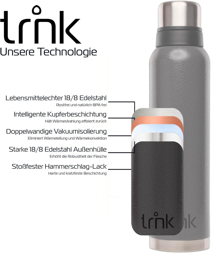 trnk Outdoor Thermosflasche polar 2 - Edelstahl Thermoskanne 1600ml - BPA-frei - Thermos hält 40 Stu