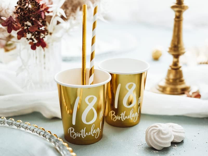 Playflip Party Geschirr 18. Geburtstag Gold Partyset Einweggeschirr 18 Jahre Teller Becher Serviette