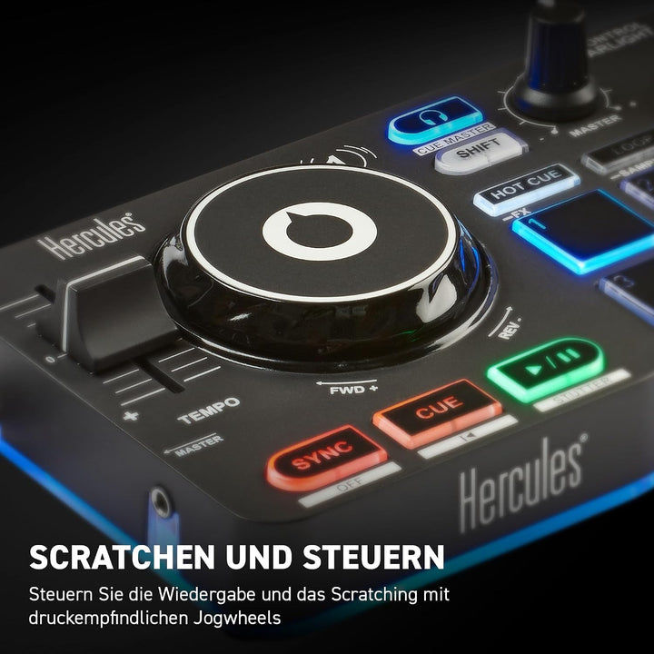 Hercules DJControl Starlight - Tragbarer 2-Deck DJ-USB-Controller mit 8 Pads, Serato DJ Lite Softwar