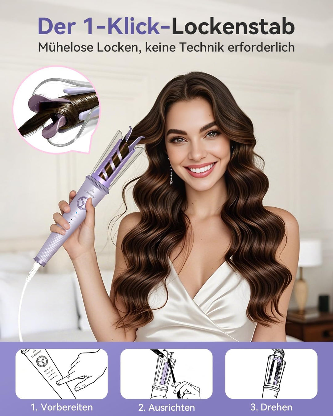 Lockenstab Automatisch 25mm, Lockenstab Grosse Locken und Beach Waves mit 4 Temperaturstufen, Negati