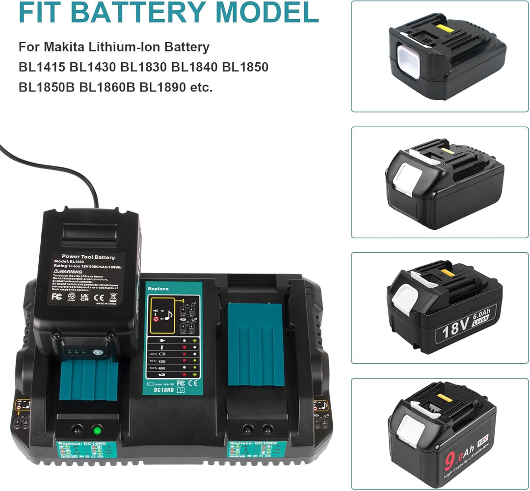 4A Dual Port Ladegerät für Makita Akku, DC18RD 14,4V~18V Li-ion Akku Ersatz Schnellladegerät doppell