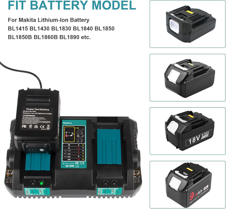 4A Dual Port Ladegerät für Makita Akku, DC18RD 14,4V~18V Li-ion Akku Ersatz Schnellladegerät doppell